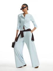 River Island Blue Soft Touch Wide Leg Trousers - Image 1 of 4
