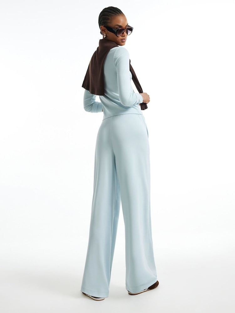 River Island Blue Soft Touch Wide Leg Trousers - Image 2 of 4 River Island Blue Soft Touch Wide Leg Trousers - Image 2 of 4