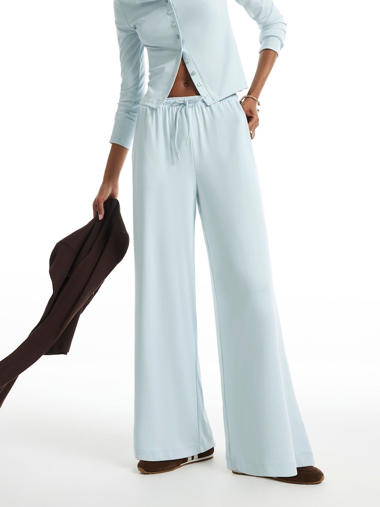River Island Blue Soft Touch Wide Leg Trousers - Image 4 of 4 River Island Blue Soft Touch Wide Leg Trousers - Image 4 of 4