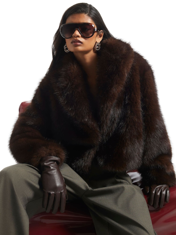 River Island Brown Faux Fur Short Jacket - Image 2 of 5