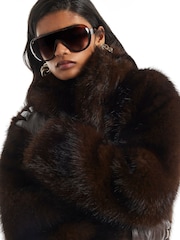 River Island Brown Faux Fur Short Jacket - Image 4 of 5
