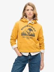 Superdry Mustard Yellow Marl Lo-Fi Outdoor Graphic Hoodie - Image 1 of 7