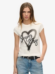 Superdry Winter White 100% Cotton Embellished Punk Cap Sleeve T-Shirt - Image 1 of 6