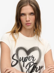Superdry Winter White 100% Cotton Embellished Punk Cap Sleeve T-Shirt - Image 3 of 6