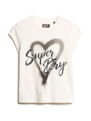 Superdry Winter White 100% Cotton Embellished Punk Cap Sleeve T-Shirt - Image 4 of 6
