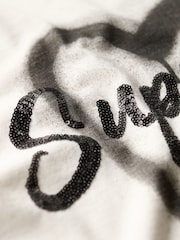 Superdry Winter White 100% Cotton Embellished Punk Cap Sleeve T-Shirt - Image 6 of 6