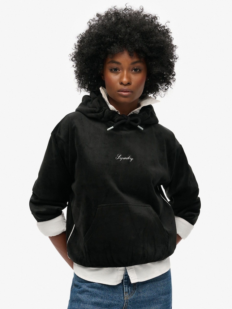 Superdry Black Country Club Velour Loose Hoodie - Image 1 of 4