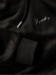 Superdry Black Country Club Velour Loose Hoodie - Image 4 of 4