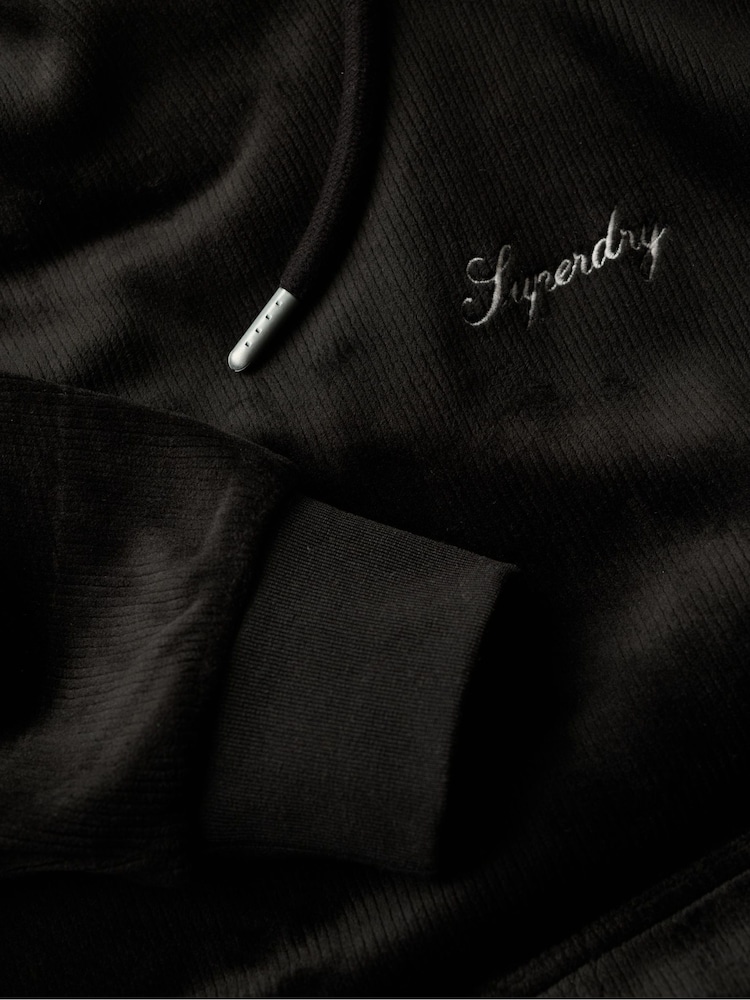 Superdry Black Country Club Velour Loose Hoodie - Image 4 of 4