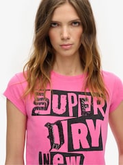 Superdry Sweet Fuschia Pink 100% Cotton Embellished Punk Cap Sleeve T-Shirt - Image 3 of 5