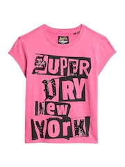 Superdry Sweet Fuschia Pink 100% Cotton Embellished Punk Cap Sleeve T-Shirt - Image 4 of 5
