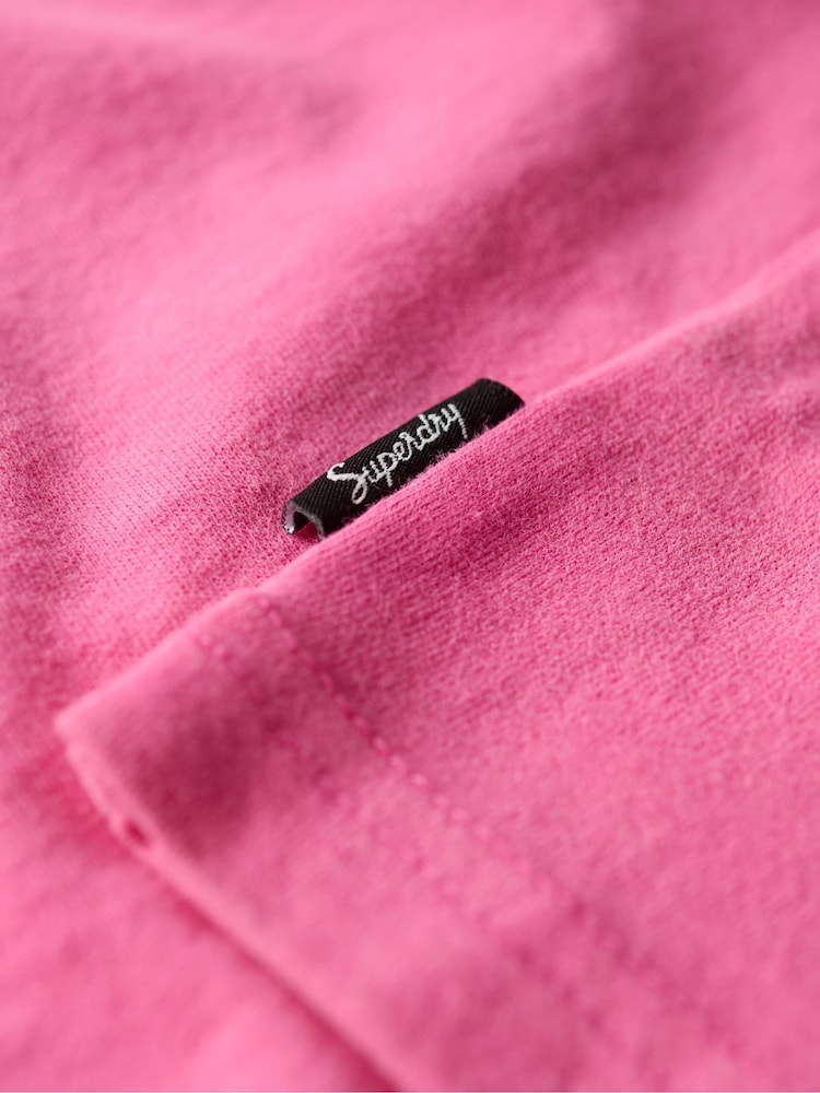 Superdry Sweet Fuschia Pink 100% Cotton Embellished Punk Cap Sleeve T-Shirt - Image 5 of 5