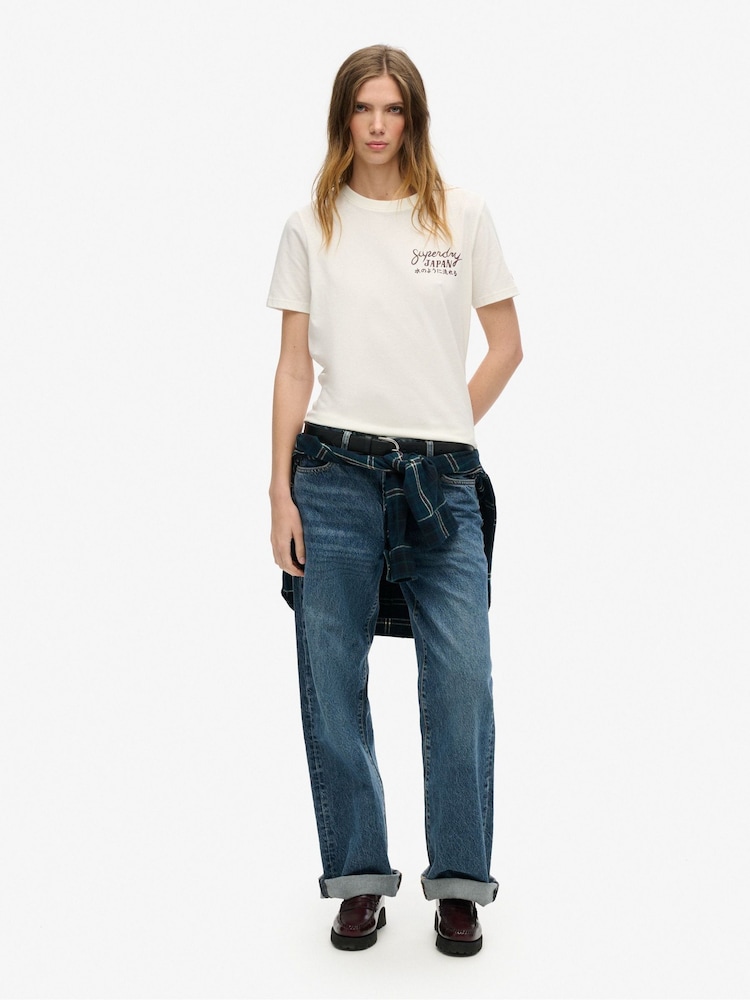 Superdry Off White 100% Cotton Tokyo Rhinestone Relaxed T-Shirt - Image 2 of 5
