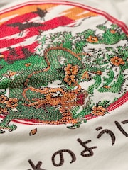 Superdry Off White 100% Cotton Tokyo Rhinestone Relaxed T-Shirt - Image 5 of 5