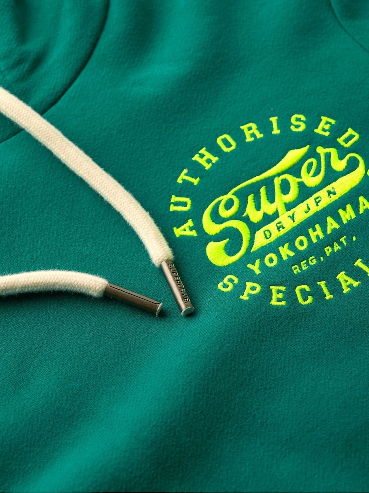 Superdry Storm Green Neon Embroidered Graphic Hoodie - Image 6 of 6