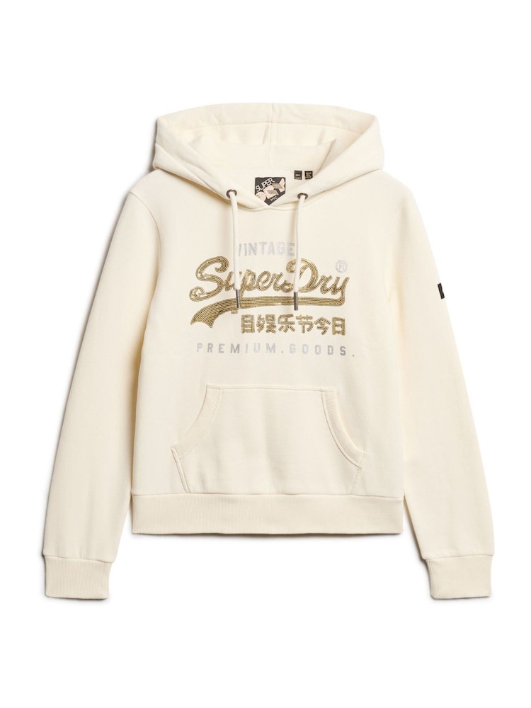 Superdry Cream Embellished vl Graphic Hoodie - Image 1 of 2