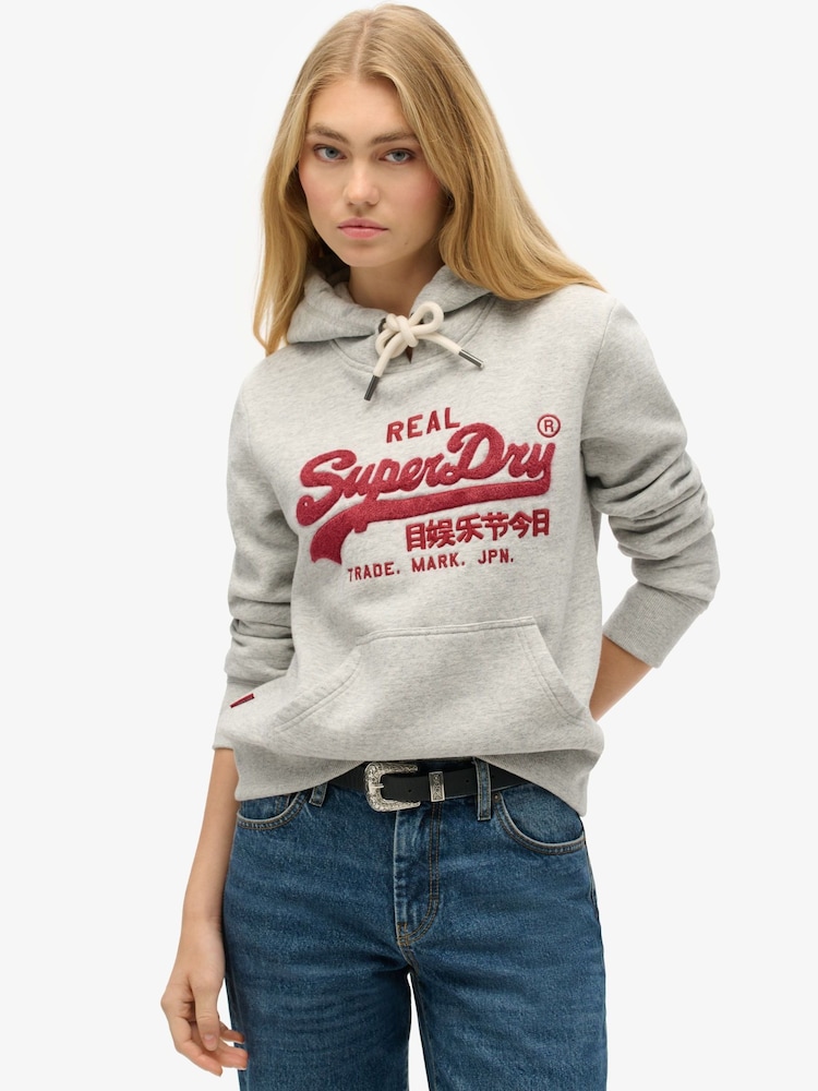 Superdry Athletic Grey Marl Chenille vl Graphic Hoodie - Image 1 of 6
