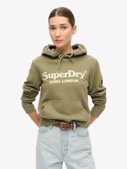 Verde oliva polvoriento - Sudadera de algodón 100 % con capucha y diseño de efecto metalizado Venue de Superdry - Imagen 1 de 4
