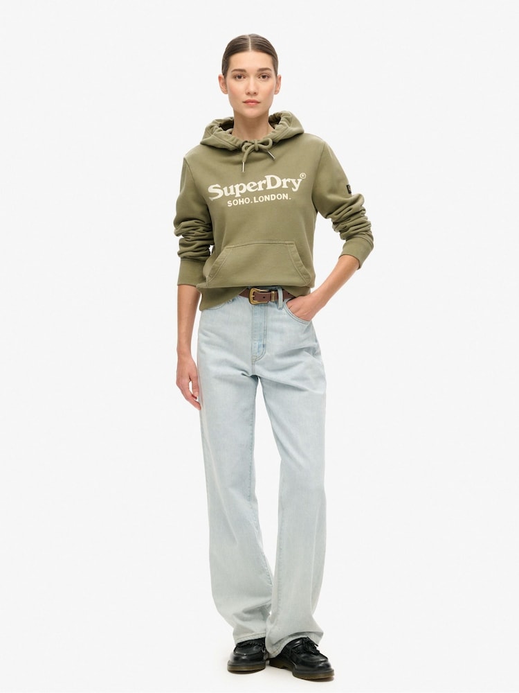 Verde oliva polvoriento - Sudadera de algodón 100 % con capucha y diseño de efecto metalizado Venue de Superdry - Imagen 2 de 4