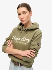 Verde oliva polvoriento - Sudadera de algodón 100 % con capucha y diseño de efecto metalizado Venue de Superdry - Imagen 3 de 4