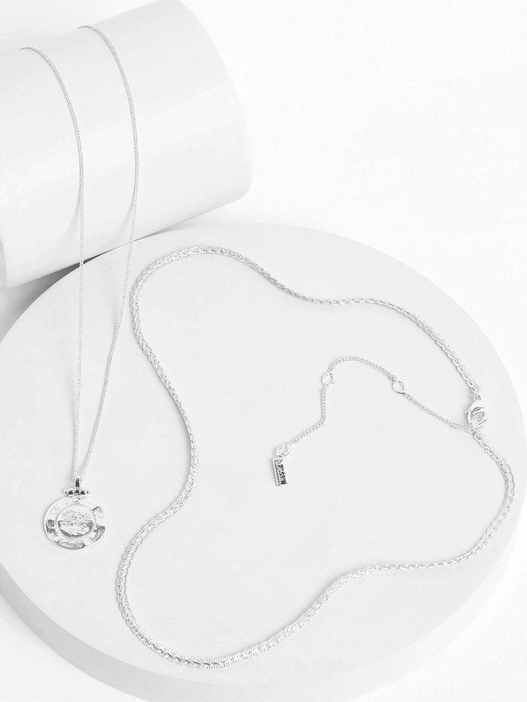 PILGRIM Silver Nomad 2 in 1 Coin and Rope Chain Necklace - Image 1 of 4