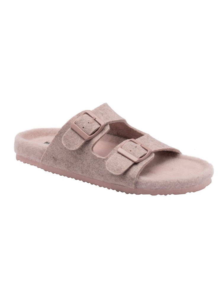 Dunlop Pink Felt Double Stap Footbed Slippers - Image 1 of 3 Dunlop Pink Felt Double Stap Footbed Slippers - Image 1 of 3