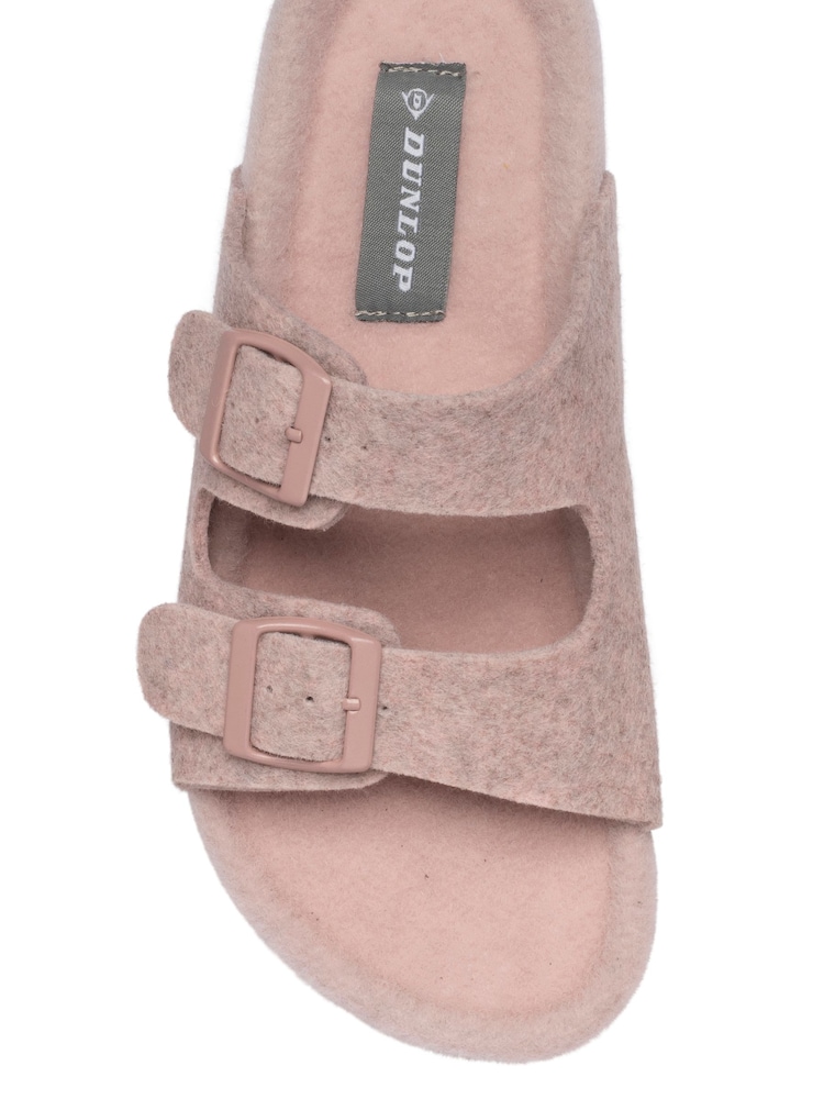 Dunlop Pink Felt Double Stap Footbed Slippers - Image 3 of 3 Dunlop Pink Felt Double Stap Footbed Slippers - Image 3 of 3