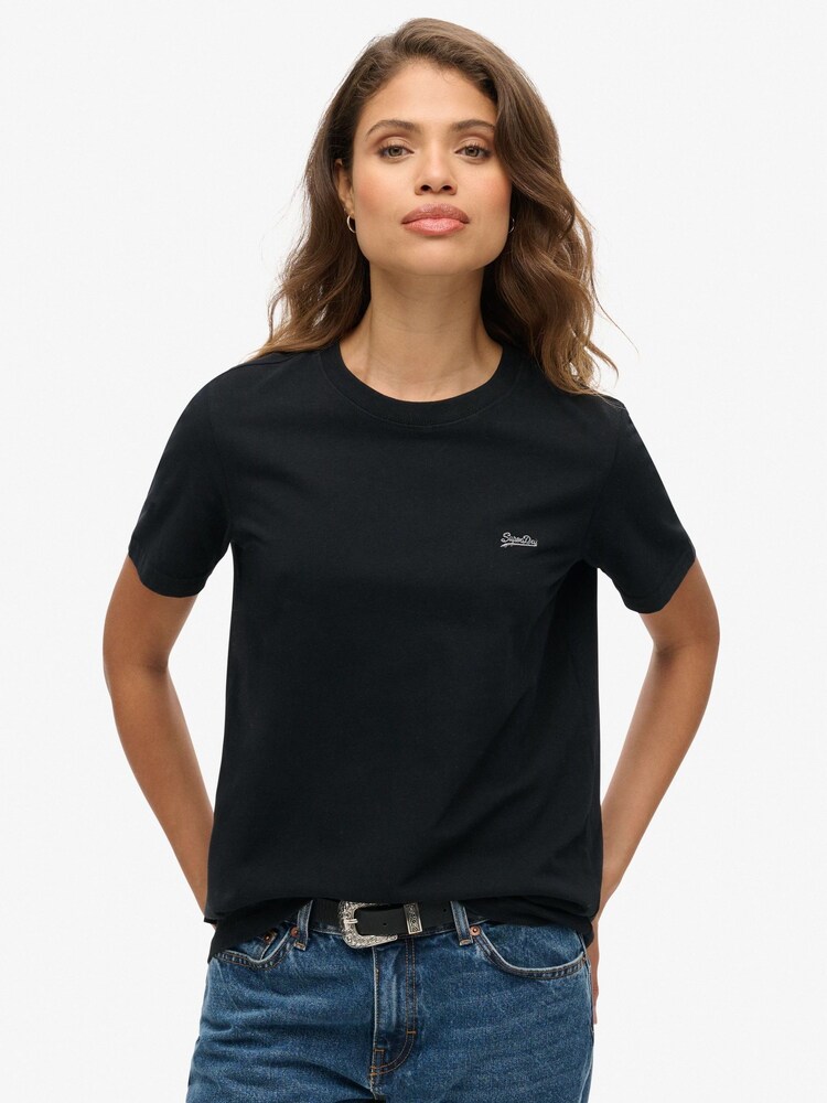 Superdry Black 100% Cotton Essential Logo Emb T-Shirt - Image 1 of 4