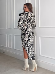 Girl In Mind Black Abstract Elsa Long Sleeve Wrap Asymmetric Dress - Image 2 of 4