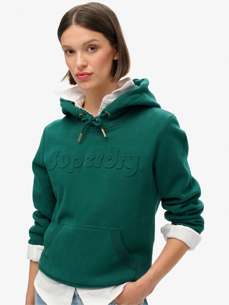 Superdry Dark Pine Green Embossed Logo Hoodie - Image 3 of 7