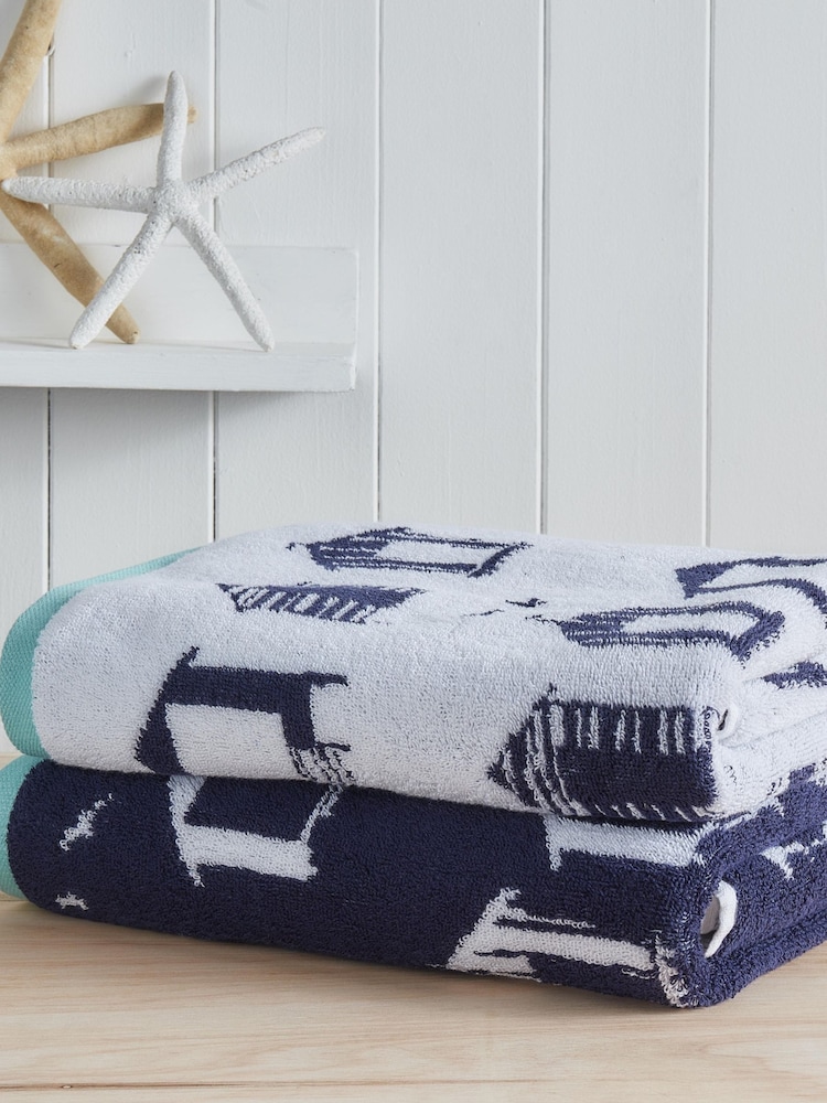 Fusion Blue Beach Huts 100% Cotton Towel - Image 2 of 4 Fusion Blue Beach Huts 100% Cotton Towel - Image 2 of 4