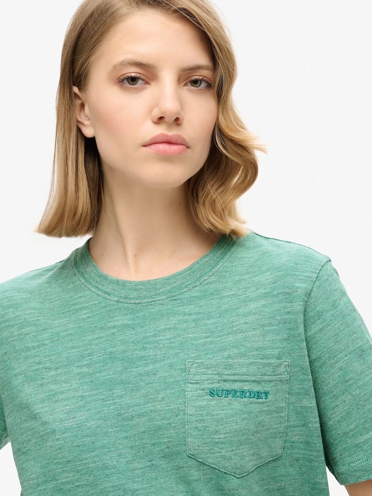 Superdry Marine Green 100% Cotton Essential Logo Overdyed T-Shirt - Image 2 of 5