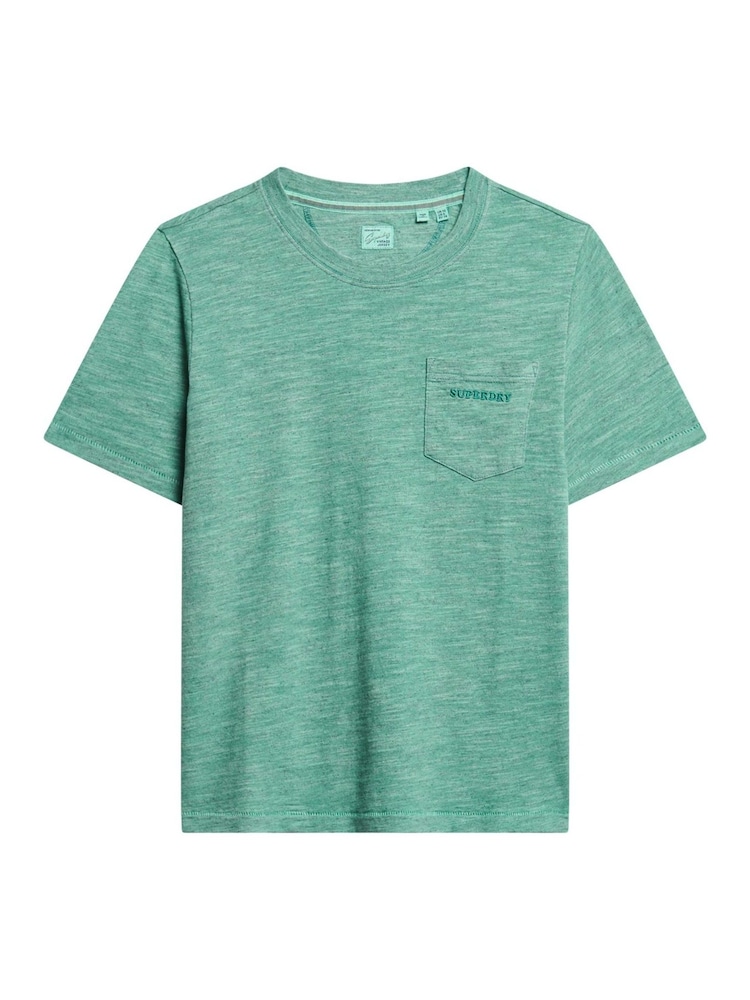 Superdry Marine Green 100% Cotton Essential Logo Overdyed T-Shirt - Image 4 of 5