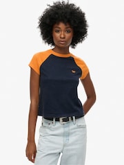 Superdry Track Gold/Rich Navy 100% Cotton Essential Logo Raglan T-Shirt - Image 1 of 6
