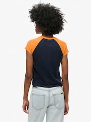 Superdry Track Gold/Rich Navy 100% Cotton Essential Logo Raglan T-Shirt - Image 2 of 6