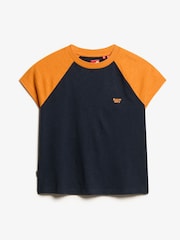 Superdry Track Gold/Rich Navy 100% Cotton Essential Logo Raglan T-Shirt - Image 5 of 6