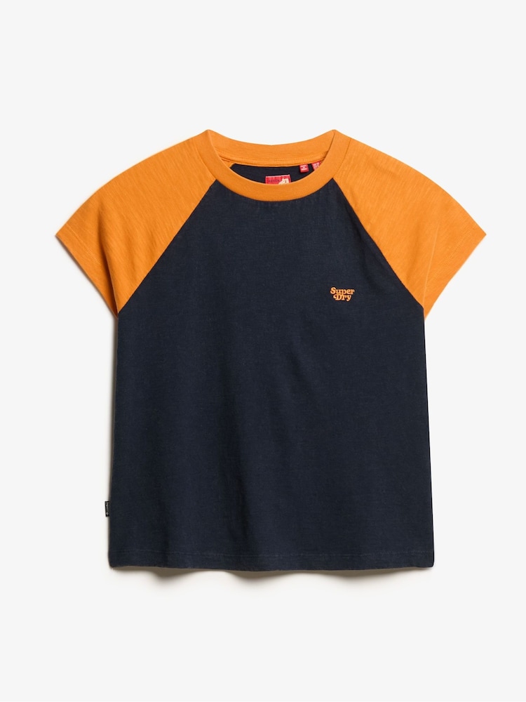 Superdry Track Gold/Rich Navy 100% Cotton Essential Logo Raglan T-Shirt - Image 5 of 6