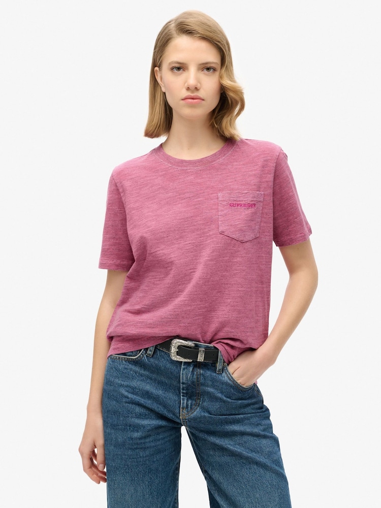 Superdry Shocking Pink 100% Cotton Essential Logo Overdyed T-Shirt - Image 1 of 6