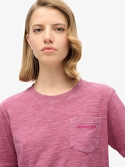 Superdry Shocking Pink 100% Cotton Essential Logo Overdyed T-Shirt - Image 4 of 6