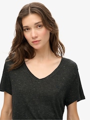 Superdry Black Metallic Studios Slub Embroidered V-Neck Relaxed T-Shirt - Image 3 of 5