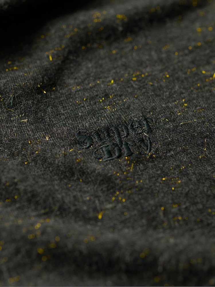 Superdry Black Metallic Studios Slub Embroidered V-Neck Relaxed T-Shirt - Image 5 of 5
