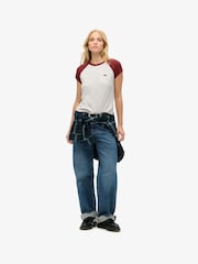 Superdry Rich Burgundy/Glacier Grey 100% Cotton Essential Logo Raglan T-Shirt - Image 2 of 5