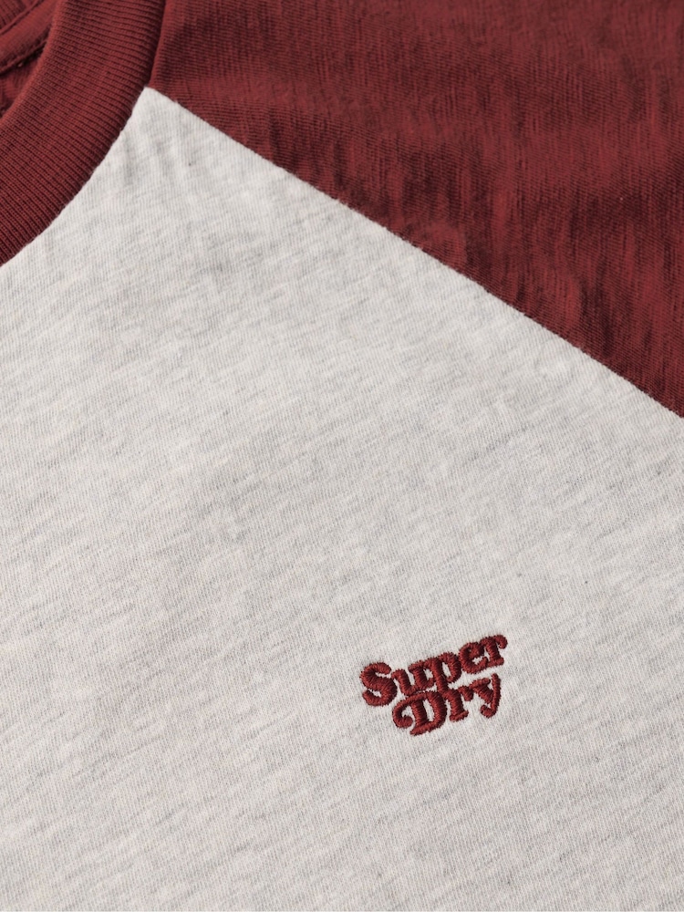 Superdry Rich Burgundy/Glacier Grey 100% Cotton Essential Logo Raglan T-Shirt - Image 5 of 5
