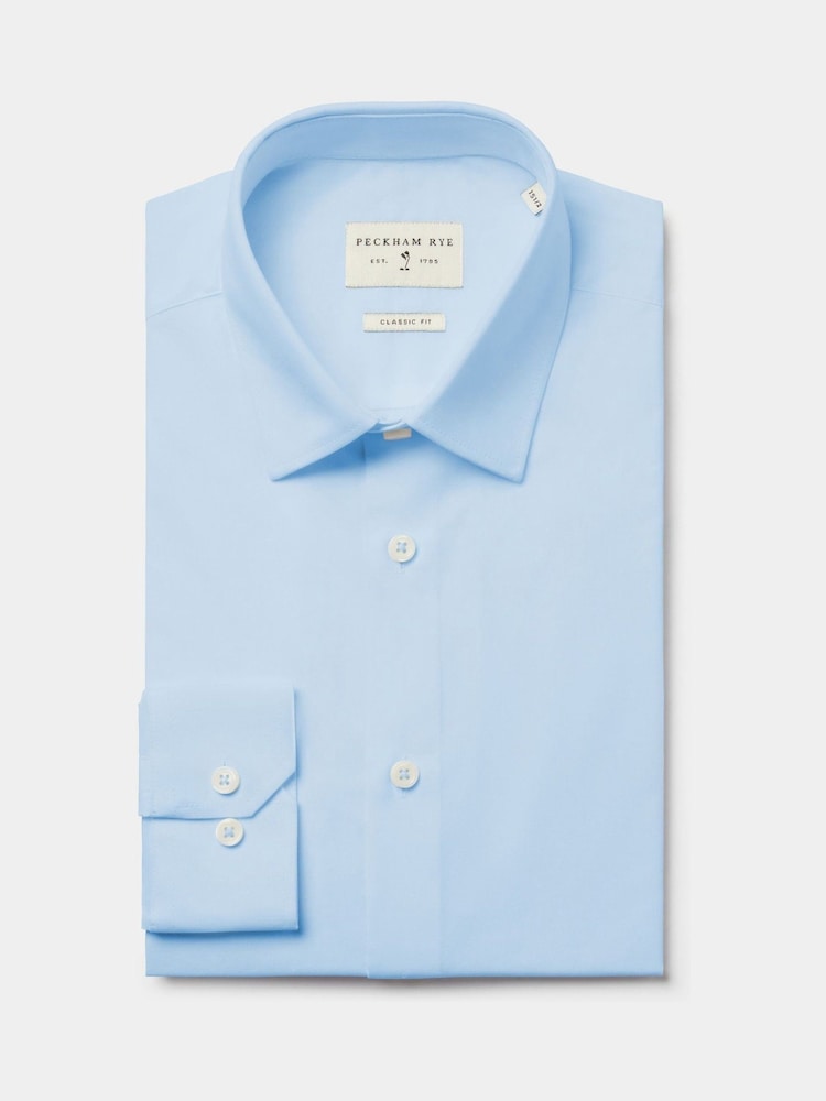 Peckham Rye Blue Poplin Long Sleeve 100% Cotton Shirt - Image 6 of 6