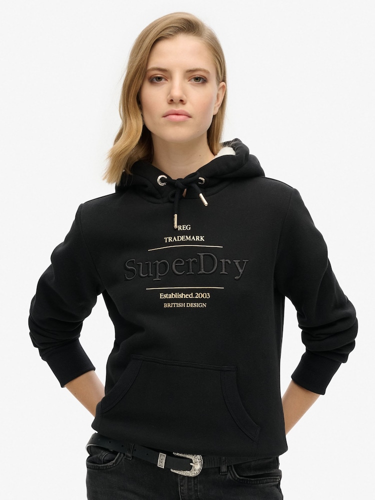 Superdry Black Luxe Metallic Logo Hoodie - Image 1 of 4