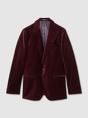Reiss Bordeaux Apsara Tailored Fit Velvet Single-Breasted Blazer - Image 2 of 9