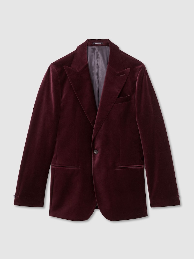 Reiss Bordeaux Apsara Tailored Fit Velvet Single-Breasted Blazer - Image 2 of 9 Reiss Bordeaux Apsara Tailored Fit Velvet Single-Breasted Blazer - Image 2 of 9