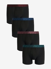 Black Metallic Geo Pattern Waistband 4 pack A-Front Cotton Rich Boxers - Image 1 of 3