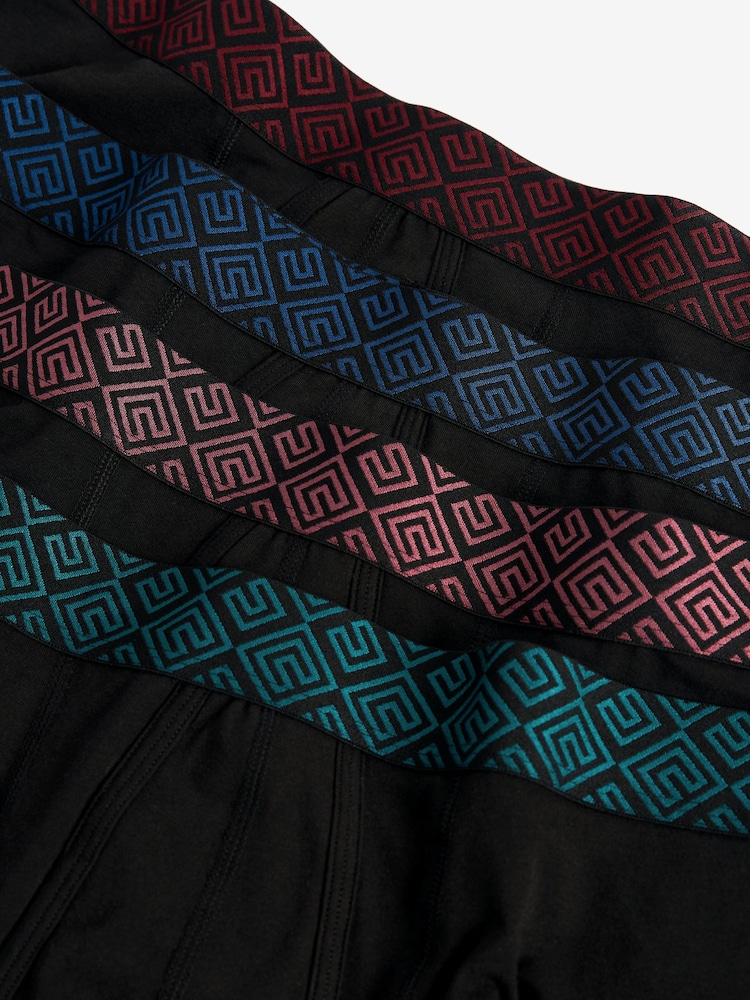 Black Metallic Geo Pattern Waistband 4 pack A-Front Cotton Rich Boxers - Image 3 of 3