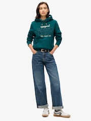 Superdry Deep Teal Luxe Metallic Logo Hoodie - Image 1 of 4